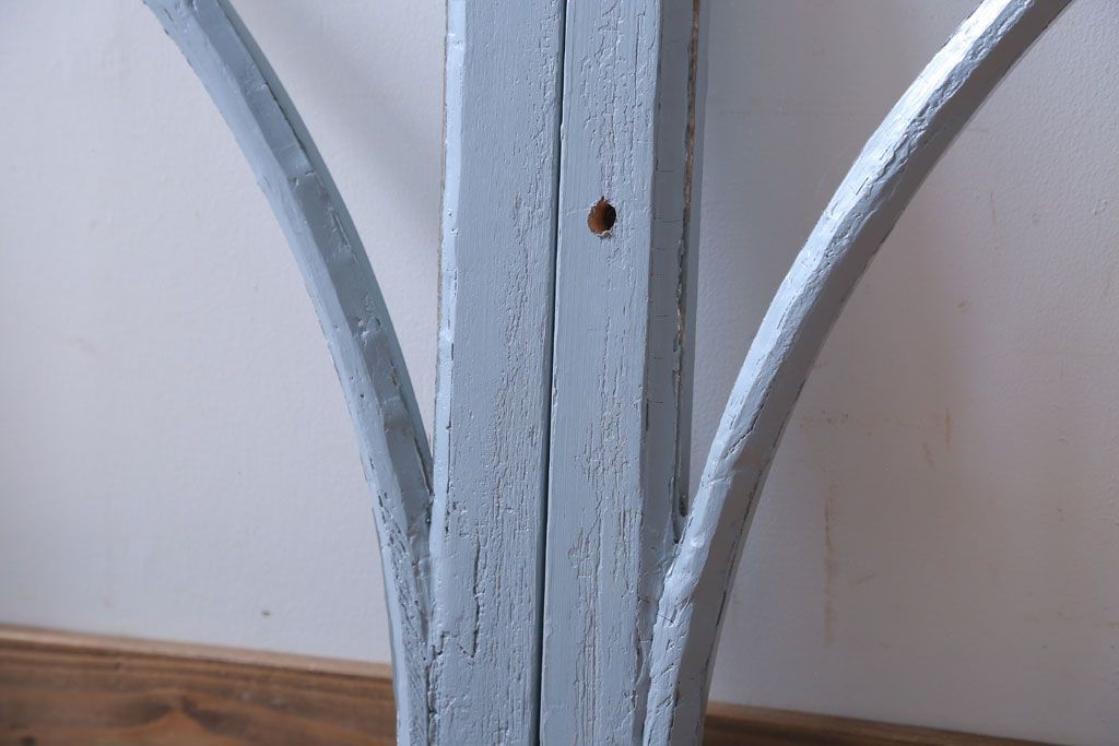 アンティーク　ブルーグレーペイントのガラス戸2枚セット(窓)