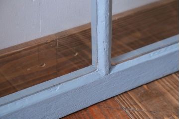 アンティーク　ブルーグレーペイントのガラス戸2枚セット(窓)