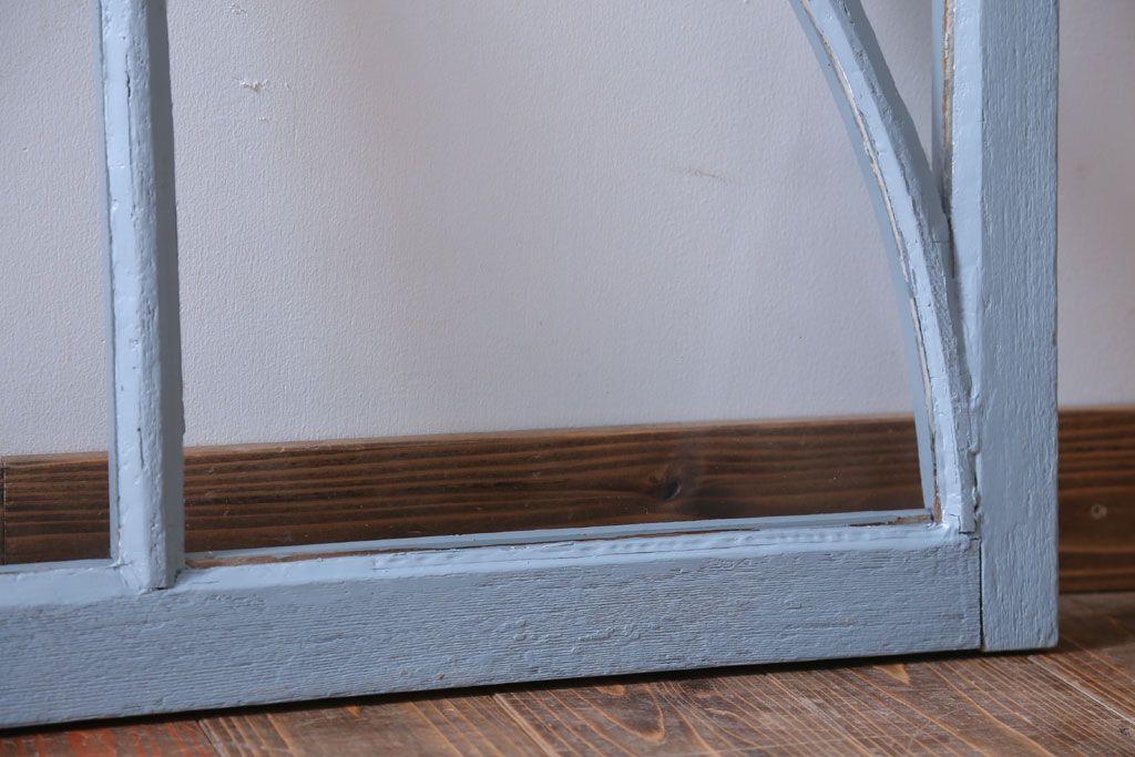 アンティーク　ブルーグレーペイントのガラス戸2枚セット(窓)