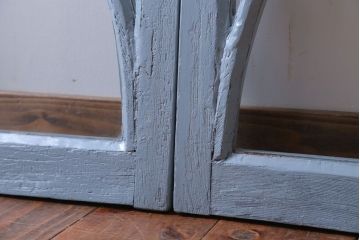 アンティーク　ブルーグレーペイントのガラス戸2枚セット(窓)