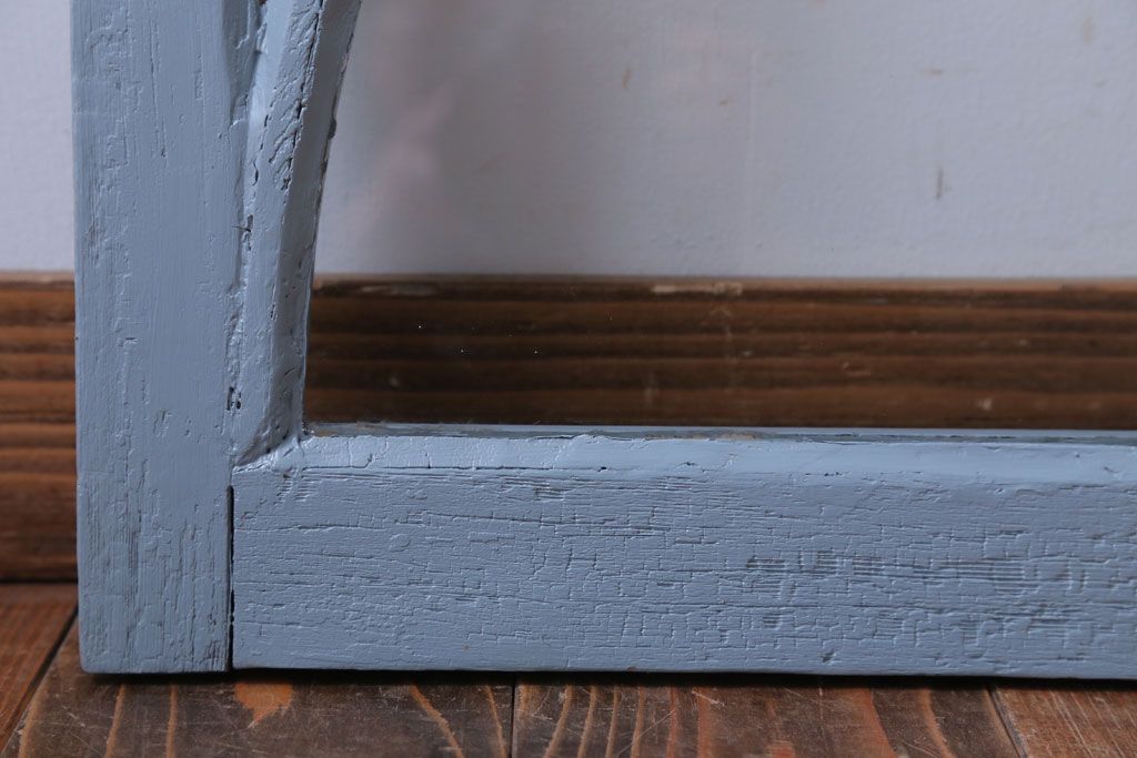 アンティーク　ブルーグレーペイントのガラス戸2枚セット(窓)