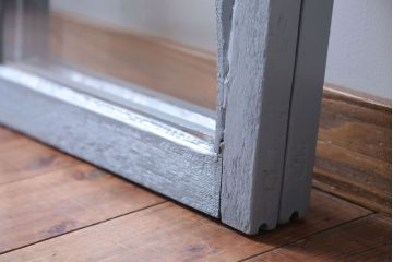 アンティーク　ブルーグレーペイントのガラス戸2枚セット(窓)