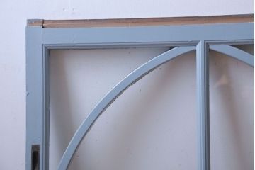 アンティーク　ブルーグレーペイントのガラス戸2枚セット(窓)