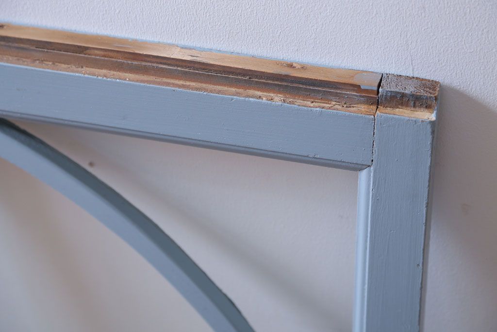 アンティーク　ブルーグレーペイントのガラス戸2枚セット(窓)