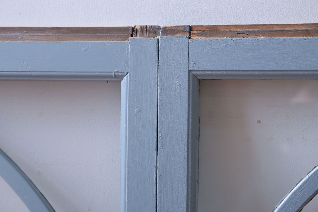 アンティーク　ブルーグレーペイントのガラス戸2枚セット(窓)