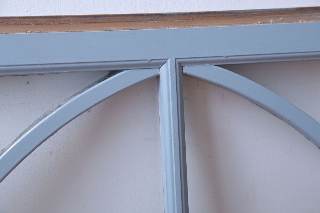 アンティーク　ブルーグレーペイントのガラス戸2枚セット(窓)