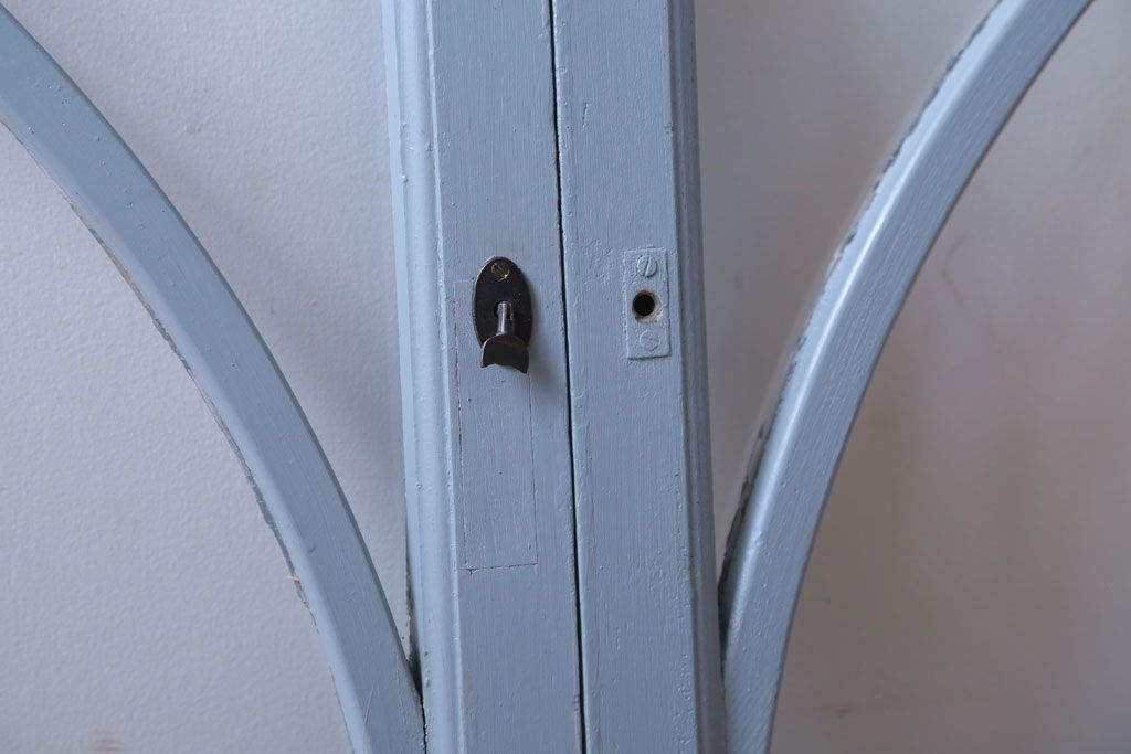 アンティーク　ブルーグレーペイントのガラス戸2枚セット(窓)