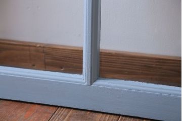 アンティーク　ブルーグレーペイントのガラス戸2枚セット(窓)