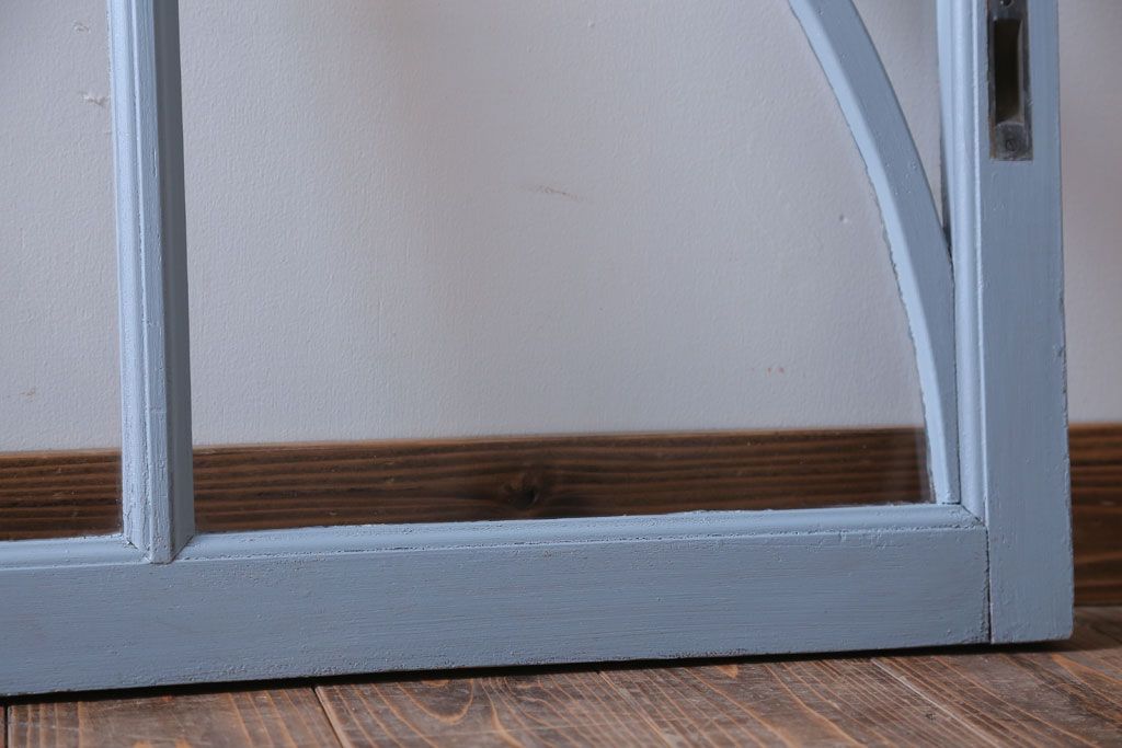 アンティーク　ブルーグレーペイントのガラス戸2枚セット(窓)