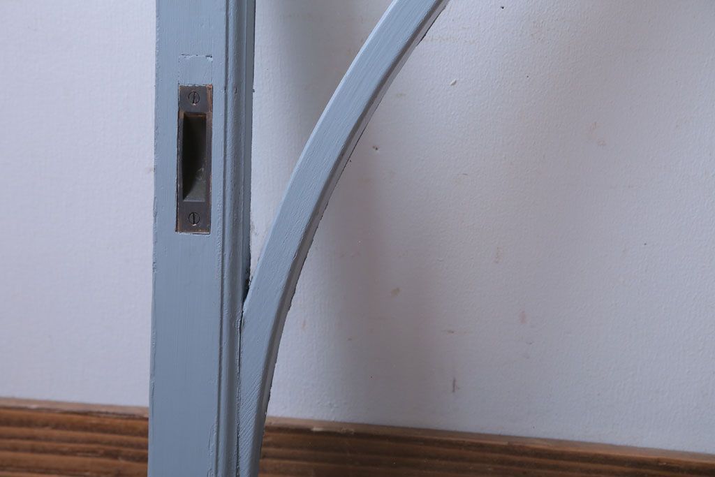 アンティーク　ブルーグレーペイントのガラス戸2枚セット(窓)