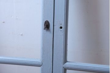 アンティーク　ブルーグレーペイントのガラス戸4枚セット(窓)(2)