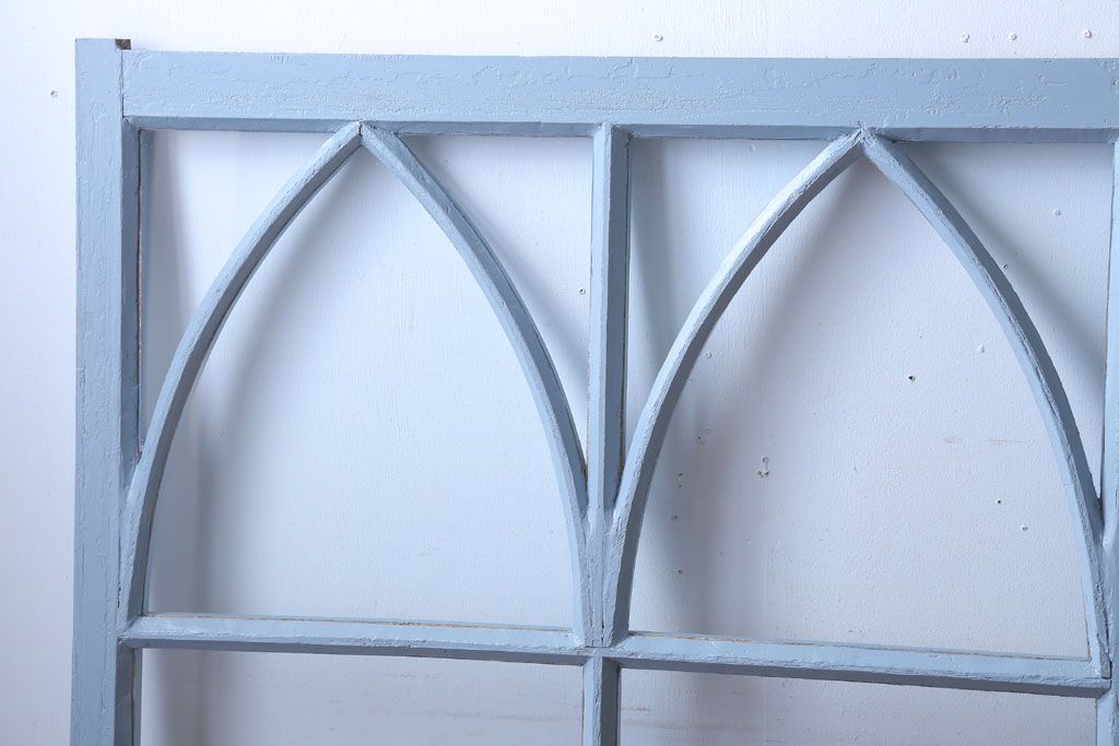 アンティーク　ブルーグレーペイントのガラス戸4枚セット(窓)(2)