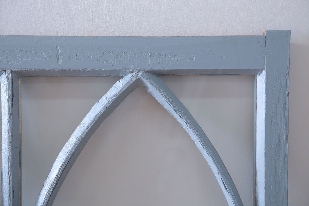 アンティーク　ブルーグレーペイントのガラス戸4枚セット(窓)(2)