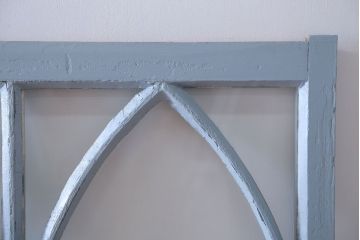 アンティーク　ブルーグレーペイントのガラス戸4枚セット(窓)(2)