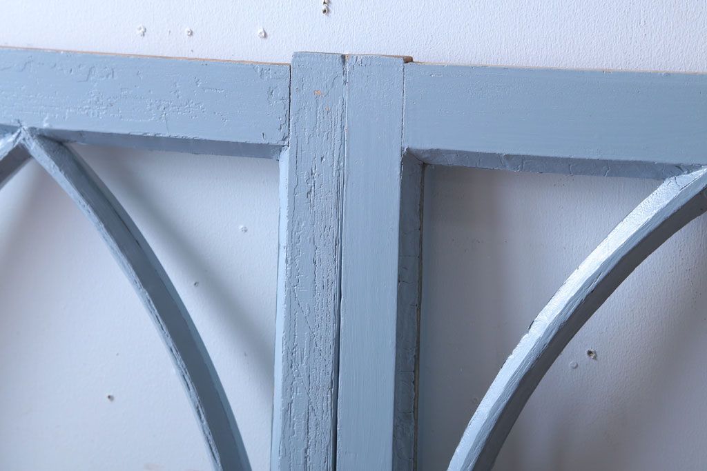 アンティーク　ブルーグレーペイントのガラス戸4枚セット(窓)(2)