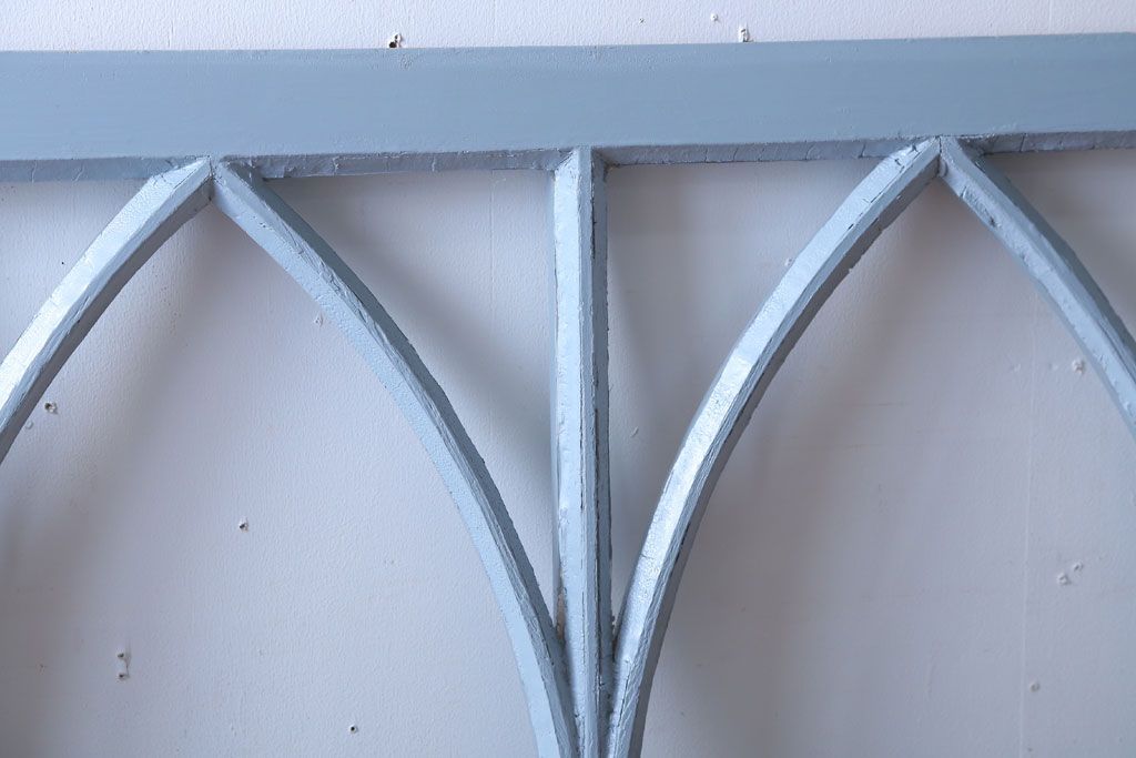 アンティーク　ブルーグレーペイントのガラス戸4枚セット(窓)(2)