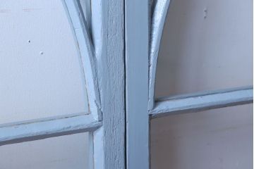 アンティーク　ブルーグレーペイントのガラス戸4枚セット(窓)(2)
