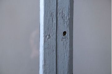 アンティーク　ブルーグレーペイントのガラス戸4枚セット(窓)(2)