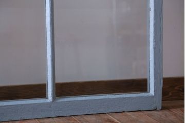 アンティーク　ブルーグレーペイントのガラス戸4枚セット(窓)(2)