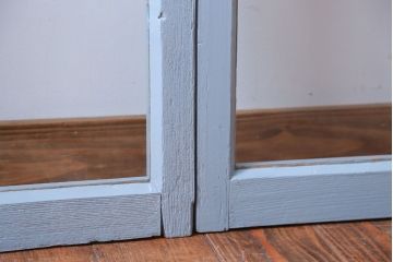 アンティーク　ブルーグレーペイントのガラス戸4枚セット(窓)(2)