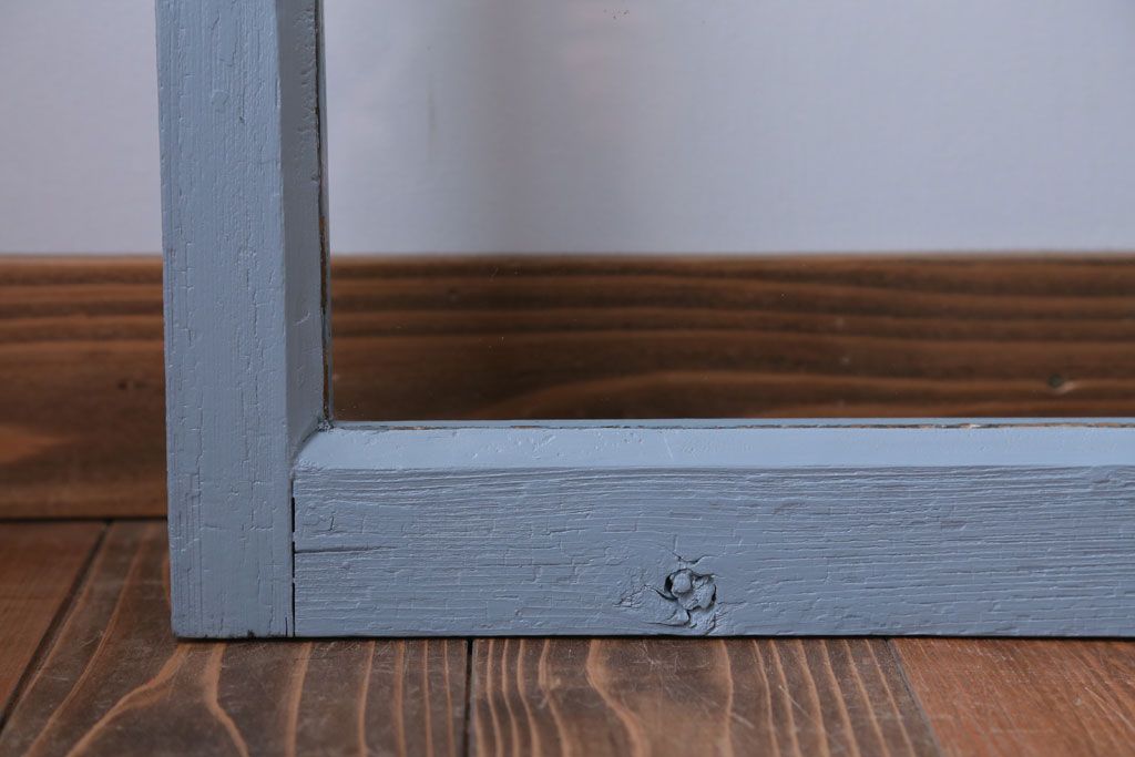 アンティーク　ブルーグレーペイントのガラス戸4枚セット(窓)(2)