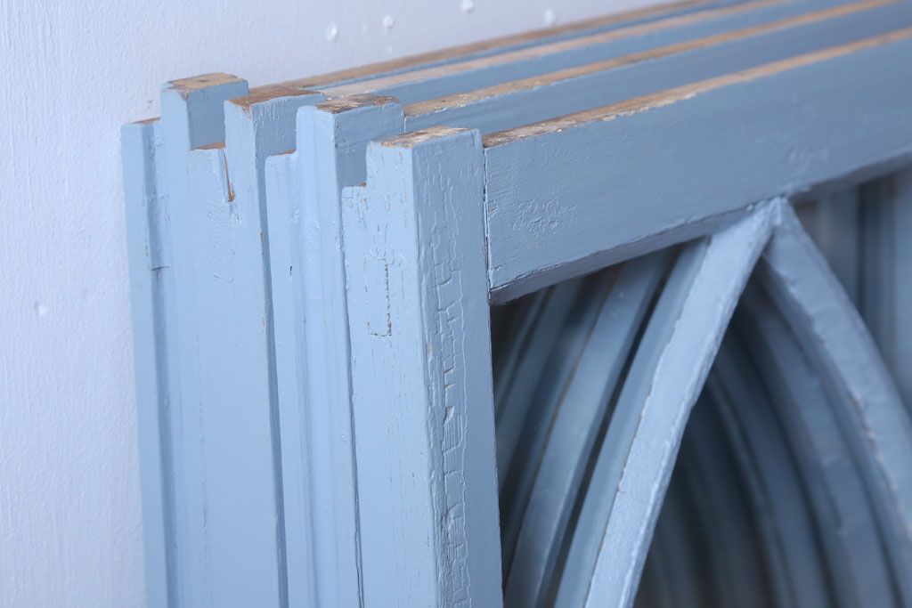 アンティーク　ブルーグレーペイントのガラス戸4枚セット(窓)(2)