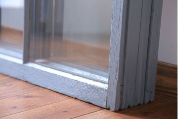 アンティーク　ブルーグレーペイントのガラス戸4枚セット(窓)(2)