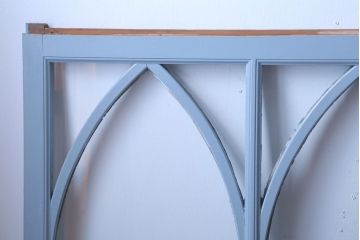 アンティーク　ブルーグレーペイントのガラス戸4枚セット(窓)(2)