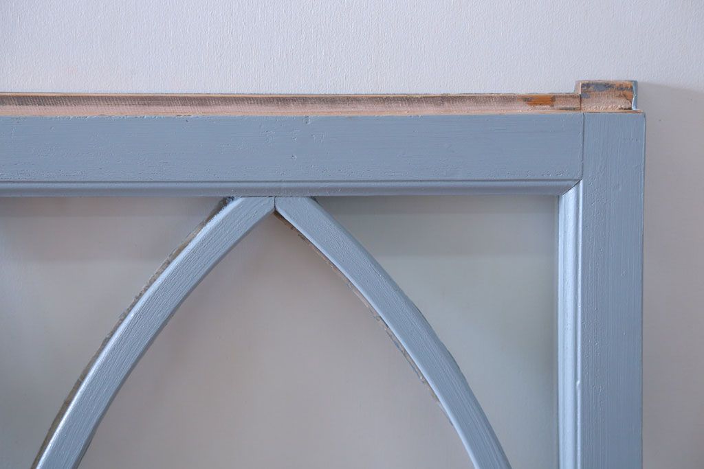 アンティーク　ブルーグレーペイントのガラス戸4枚セット(窓)(2)