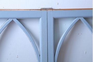 アンティーク　ブルーグレーペイントのガラス戸4枚セット(窓)(2)