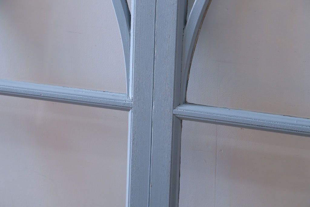 アンティーク　ブルーグレーペイントのガラス戸4枚セット(窓)(2)