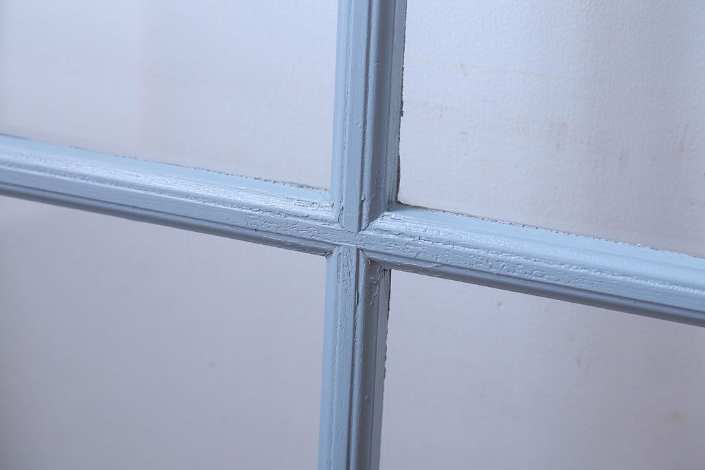 アンティーク　ブルーグレーペイントのガラス戸4枚セット(窓)(2)