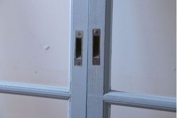 アンティーク　ブルーグレーペイントのガラス戸4枚セット(窓)(2)