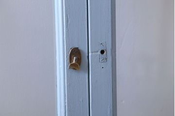 アンティーク　ブルーグレーペイントのガラス戸4枚セット(窓)(2)