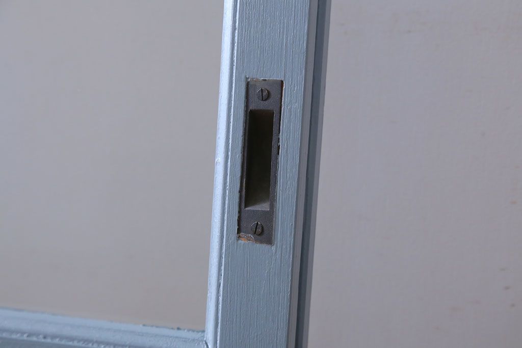 アンティーク　ブルーグレーペイントのガラス戸4枚セット(窓)(2)