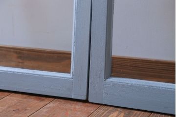 アンティーク　ブルーグレーペイントのガラス戸4枚セット(窓)(2)