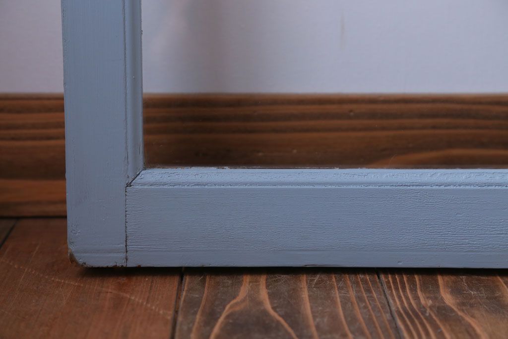 アンティーク　ブルーグレーペイントのガラス戸4枚セット(窓)(2)