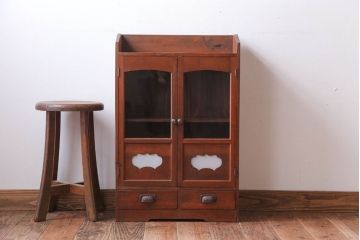 アンティーク家具　和製アンティーク　当時物色ガラス入り!小ぶりな古い木製本箱(ブックケース)