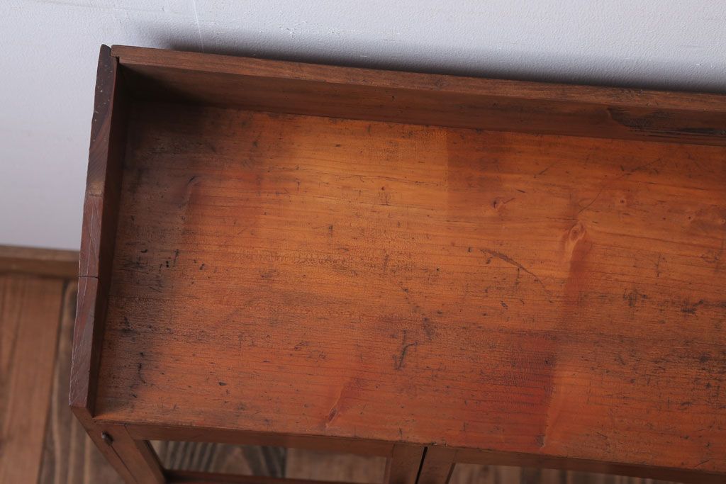 アンティーク家具　和製アンティーク　当時物色ガラス入り!小ぶりな古い木製本箱(ブックケース)