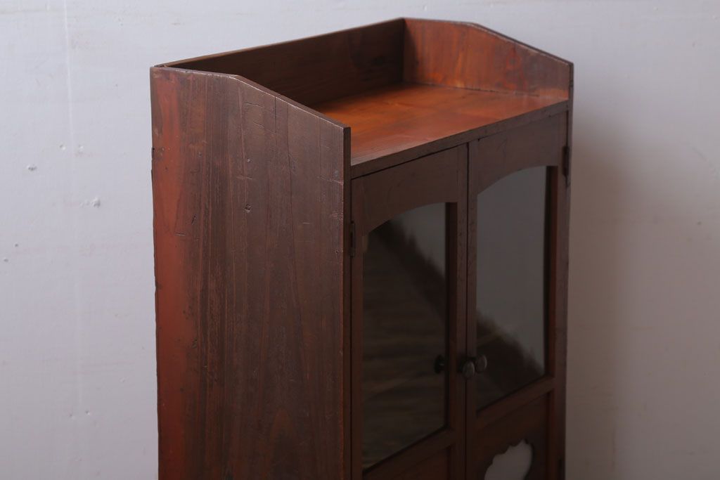 アンティーク家具　和製アンティーク　当時物色ガラス入り!小ぶりな古い木製本箱(ブックケース)