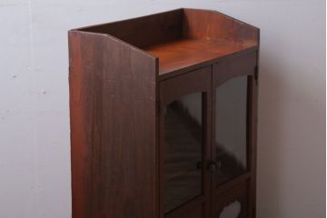 アンティーク家具　和製アンティーク　当時物色ガラス入り!小ぶりな古い木製本箱(ブックケース)