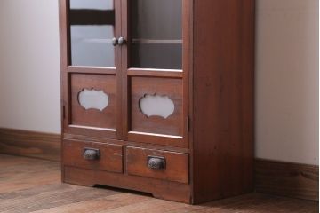 アンティーク家具　和製アンティーク　当時物色ガラス入り!小ぶりな古い木製本箱(ブックケース)