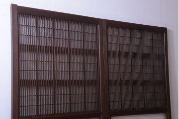 和製アンティーク　裏障子付き!モールガラス入り格子戸2枚セット