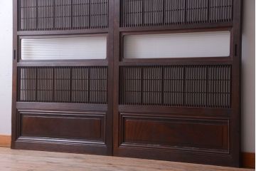 和製アンティーク　裏障子付き!モールガラス入り格子戸2枚セット