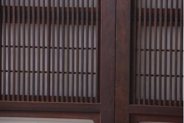 和製アンティーク　裏障子付き!モールガラス入り格子戸2枚セット