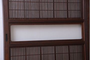 和製アンティーク　裏障子付き!モールガラス入り格子戸2枚セット