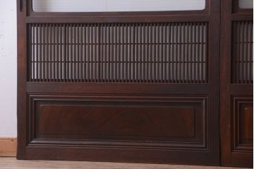 和製アンティーク　裏障子付き!モールガラス入り格子戸2枚セット