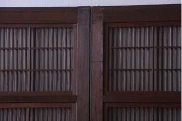 和製アンティーク　裏障子付き!モールガラス入り格子戸2枚セット