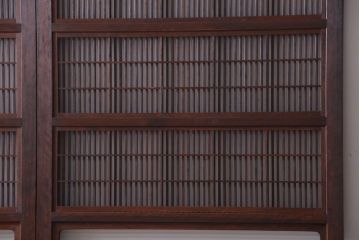 和製アンティーク　裏障子付き!モールガラス入り格子戸2枚セット
