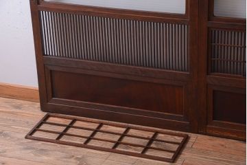 和製アンティーク　裏障子付き!モールガラス入り格子戸2枚セット